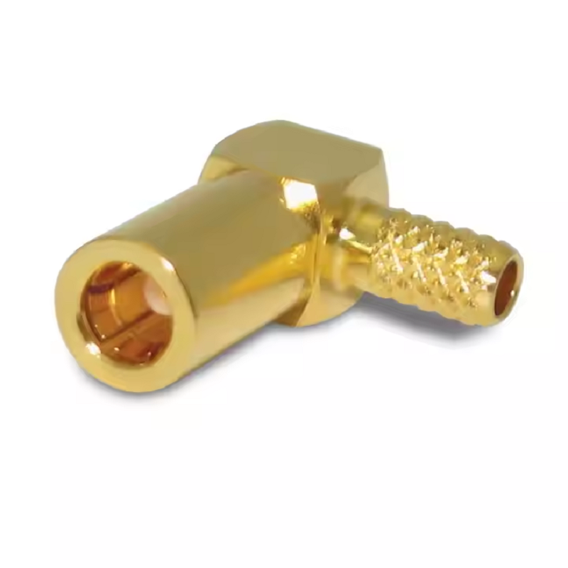 SMC/SSMA/SSMB/SSMC Series: RP‑SMA Male Elbow Clamp for WDFR400/RG8 RF Coax Cable