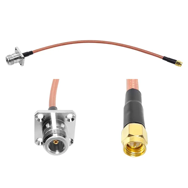 SMA Male Plug to N Female Jack Panel Flange Chassis Mount 4 Holes RG400 Jumper Cable Assembly 30cm Rf Connector
