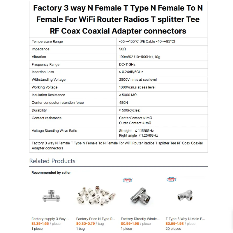 3 Way N Female T Type N Female to N Female For WiFi Router Radios T Splitter Tee RF Coax Coaxial Adapter connectors