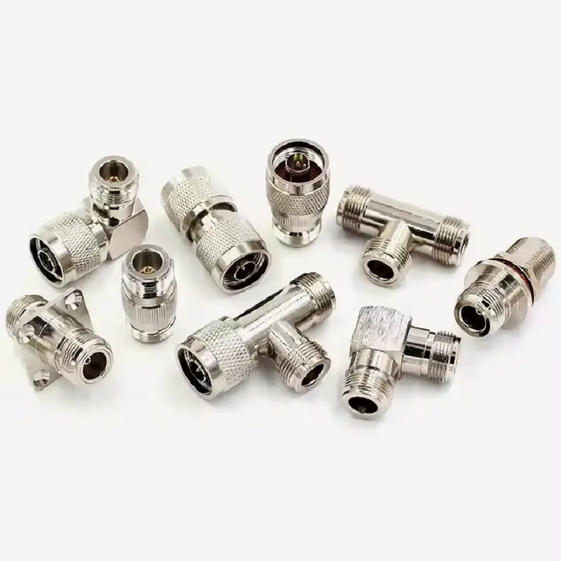 N Type Male Female 90 Degree Right Angle 4hole Flange with O-ring Tee Type 3Way Splitter RF Coax Coaxial Connectors Adapter