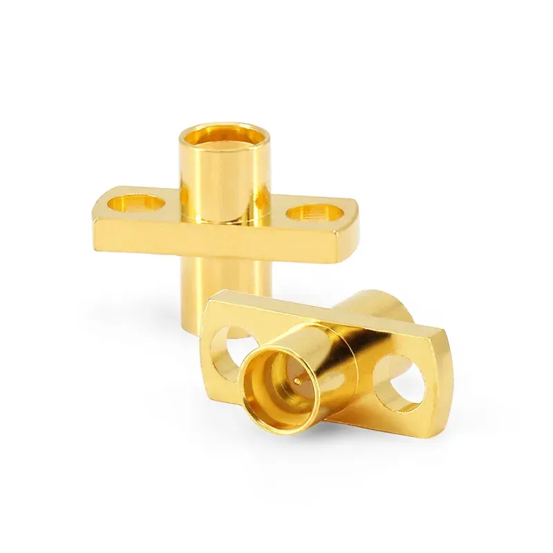 Brass Gold 2-Hole Flange SMP-Male to SMP-Male Straight Mount Miniature SMP RF Coaxial Connector
