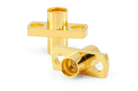 Brass Gold 2-Hole Flange SMP-Male to SMP-Male Straight Mount Miniature SMP RF Coaxial Connector