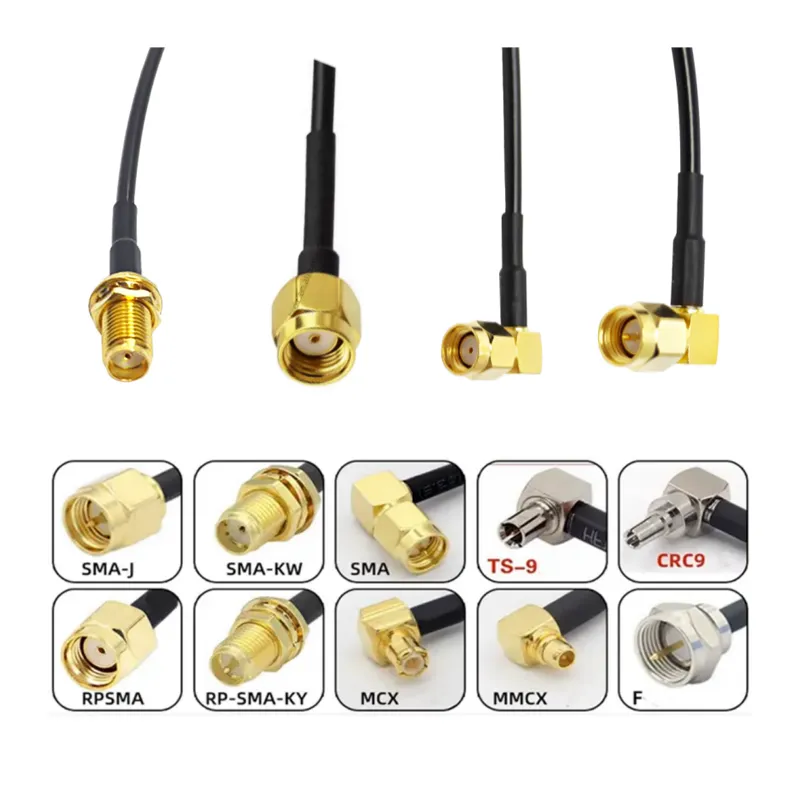 Factory SMA Male Plug ToTNC BNC MCX MMCX SMB SMC N Type UHF CRC9 TS9 F Male Female for RG174 RF Antenna Extension Coax Cable