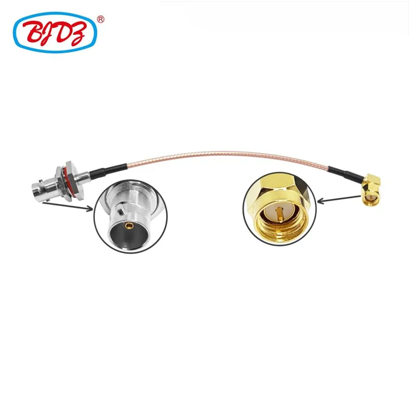 Factory Supply SMA Male Plug Right Angle to BNC Female Bulkhead RG179 Pigtail Jumper Cable Assembly Rohs in Stock