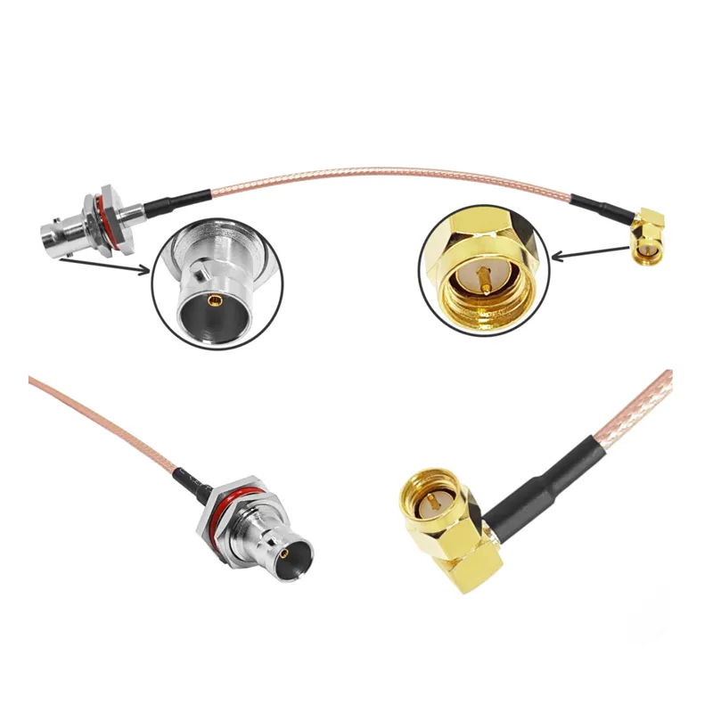 Manufacturer Supply BNC Female Jack Panel Mount to SMA Male Plug 90 Degree with RG179 RG-179 RF Pigtail Extension Cable Assembly